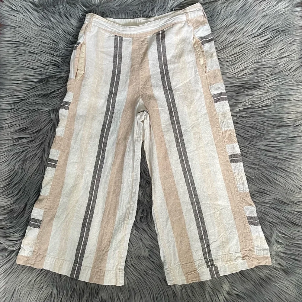 ANTHROPOLOGIE shorebound cropped linen wide leg pants - Picture 4 of 8